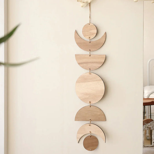 Wooden Moon Phase Garland – Boho Wall Hanging for Nursery, Home & Ramadan Decoration