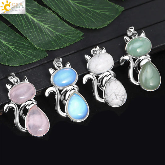 Natural Stone Cat Pendant